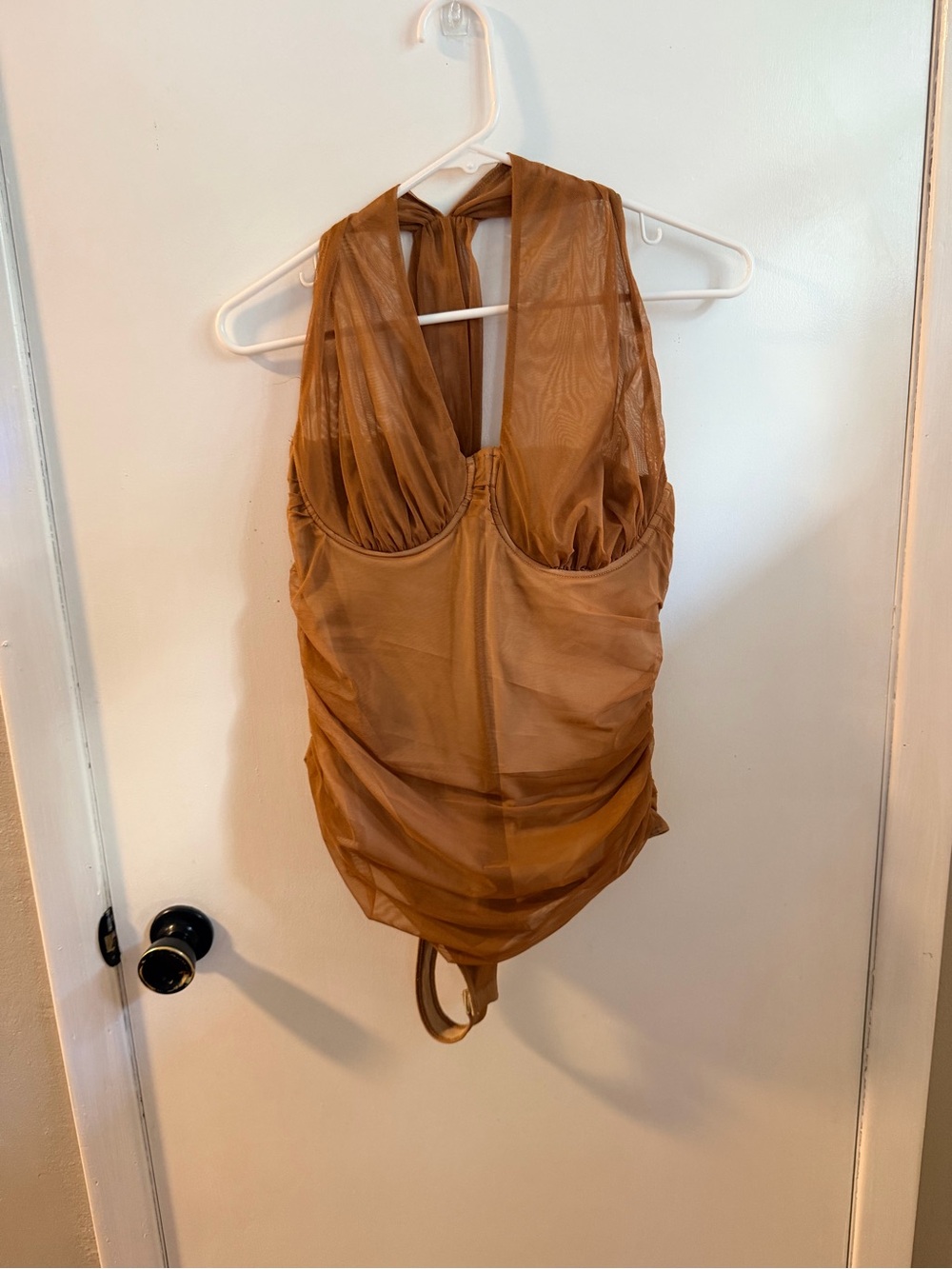 Le Lis Brown Mesh Halter Bodysuit